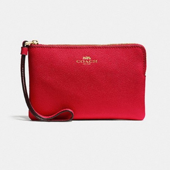 Coach Handbags - Coach corner zip wristlet. True red/light gold